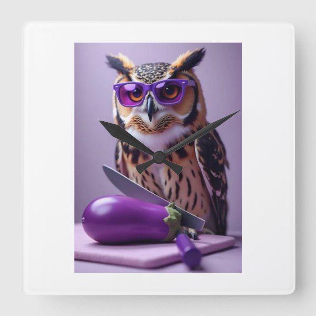 Quadrado Relógio Purple Owl (Frente)