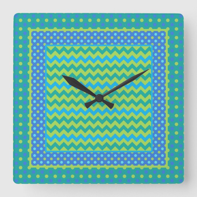 Quadrado Relógio Quadrado: Misturar Chevrons e Bolinhas (Frente)