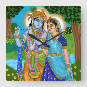 Quadrado Relógio Radha Krishna