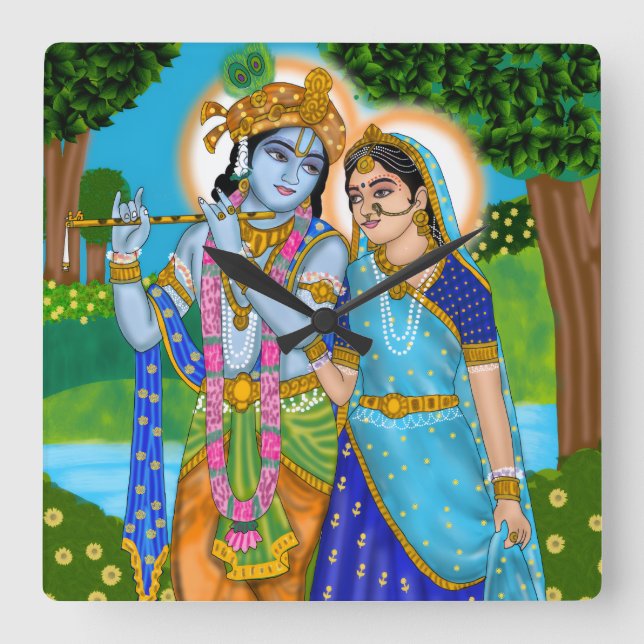 Quadrado Relógio Radha Krishna (Frente)