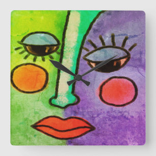 Quadrado Relógio redondo de pintura em Abstrato colorido