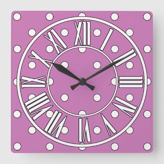 Quadrado Relógio Roxo com Pontos Brancos e Detalhes (Frente)