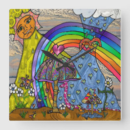 Quadrado Relógio Sq Psicodélico de Cogumelos Magicos Retro 