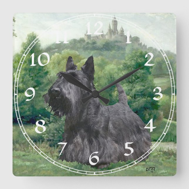 Quadrado Relógio Terrier escocês (Frente)