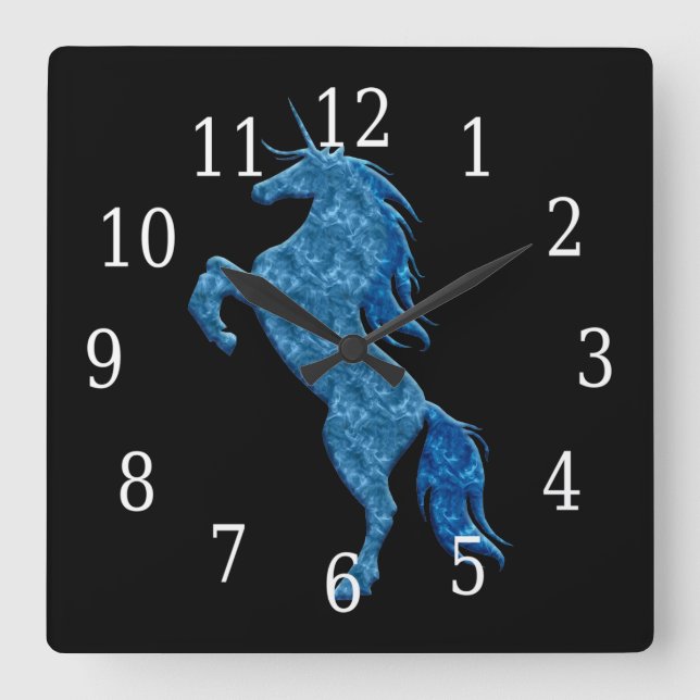 Quadrado Relógio Unicorn de Fogo Azul (Frente)