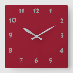 Quadrado Relógio Vermelho Escuro e Numerável
