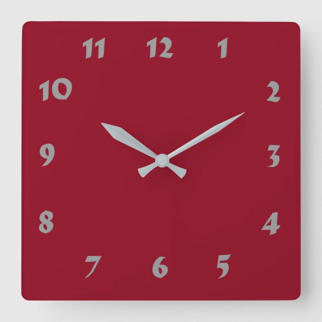 Quadrado Relógio Vermelho Escuro e Numerável (Frente)