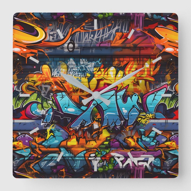 Quadrado Relógio Wall do grafite (Frente)