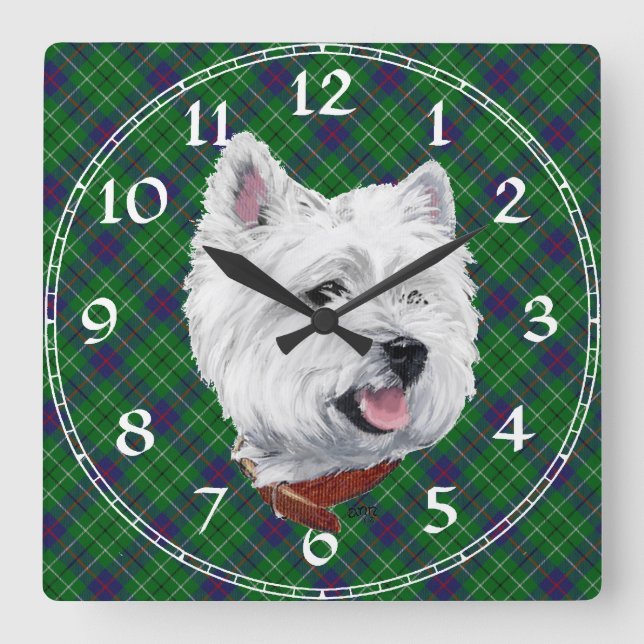 Quadrado Relógio West Highland White Terrier (Frente)