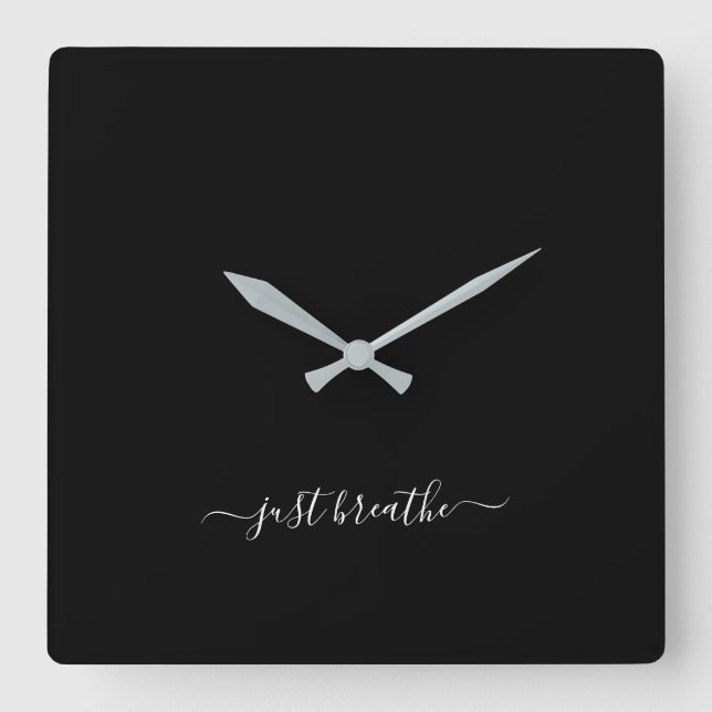 Quadrado Respire o relógio grande do yoga elegante preto (Frente)