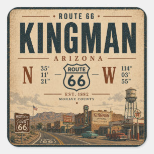 Quadrado Retro Kingman Arizona Rota 66 Adesivo