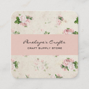 Quadrado Rosa de Vintage Floral Pink Cartão de visita