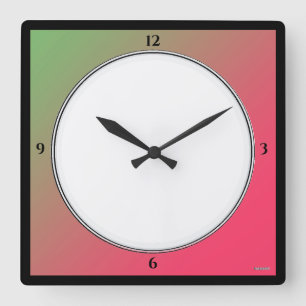 Quadrado Rosa, verde, branco e preto - Relógio de Paredes