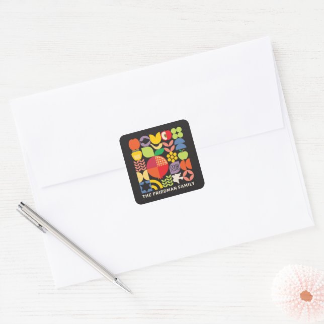 Quadrado Rosh Hashanah personalizou o adesivo judeu de ano  (Envelope)