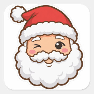 Quadrado Rosto de Papai Noel Fofo Adesivo de Natal