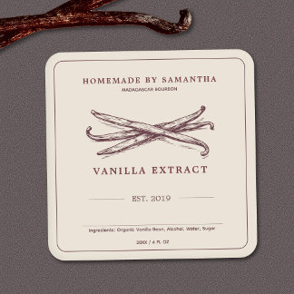 Quadrado Rótulo de Adesivo de Extrato de Baunilha Vintage