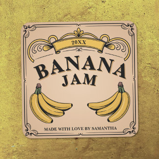 Quadrado Rótulo de Adesivo de Faixa - Geleia de Banana Vint