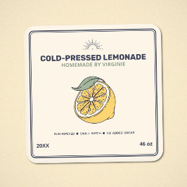 Quadrado Rótulo de Adesivo de Limonada Caseira Moderna