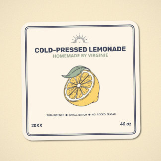 Quadrado Rótulo de Adesivo de Limonada Caseira Moderna