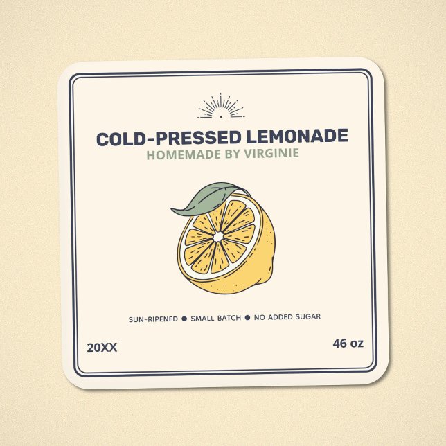 Quadrado Rótulo de Adesivo de Limonada Caseira Moderna (Modern Homemade Lemonade Label Sticker)
