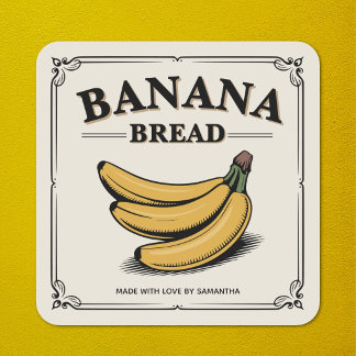 Quadrado Rótulo de Adesivo de Pão de Banana Vintage