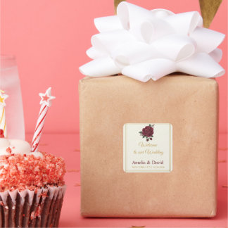 Quadrado Rótulo de Adesivo de Saco de Boas-vindas de Rosa B