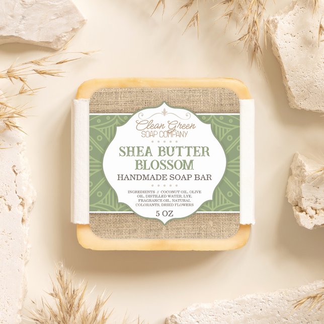 Quadrado Rótulo de Sabão | Verde | Sacaria | Adesivo para P (Criador carregado)