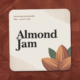 Quadrado Rótulo Moderno de Geléia de Amêndoa Adesivo