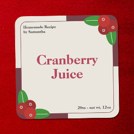Quadrado Rótulo Moderno de Suco de Cranberry Adesivo