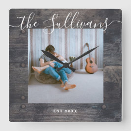 Quadrado Rustic Personalizou Sua Fotografia No Relógio De P