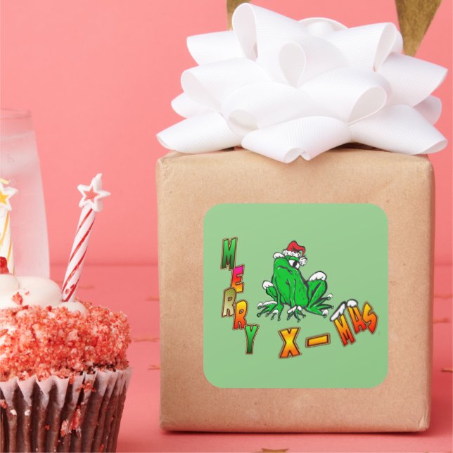 Quadrado Sapo de Natal Feliz Papai noel de Natal. Adesivo (Festa)