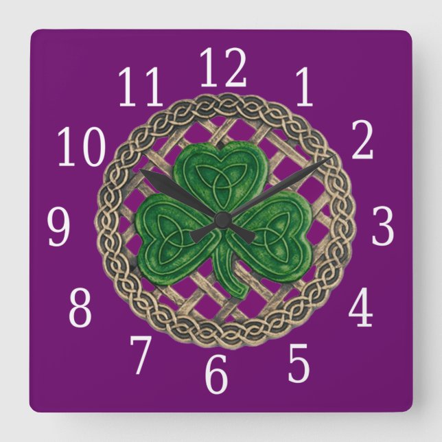Quadrado Shamrock Roxo E Relógio De Nódulos Célticos (Frente)
