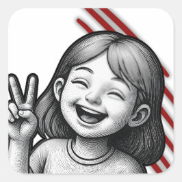 Quadrado Sinal de Paz de Menina Fofa Adesivo – Ilustração P