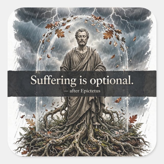 Quadrado Sofrimento é Opcional — Adesivo Epictetus (Frente)