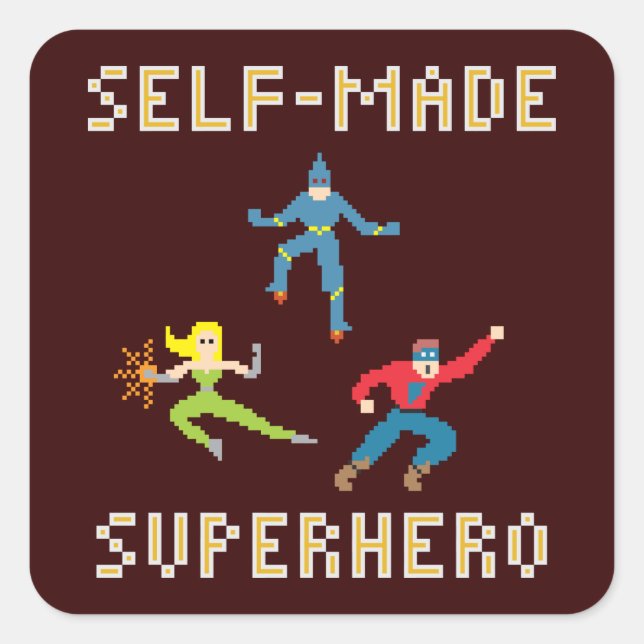 Quadrado Super-herói de Arte Pixel - Adesivo (Frente)