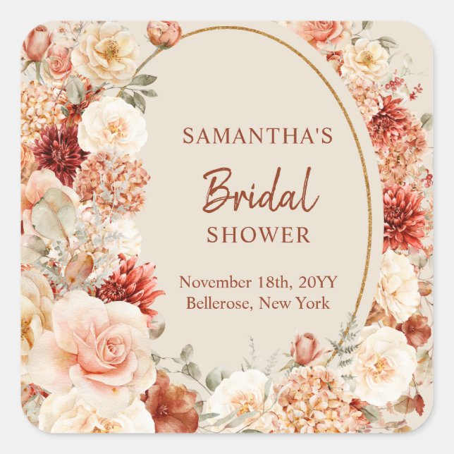 Quadrado Tendência de cobre hydrangea e rosa adesivo de out (Frente)