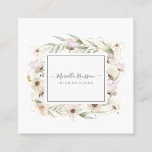 Quadrado Terra Verde Dourada Floral Cartão de visita
