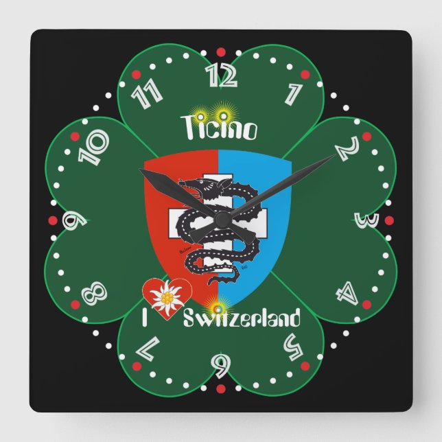 Quadrado Ticino Suíça Suisse Svizzera Svizra relógio (Frente)