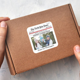 Quadrado Tipografia de Feliz Natal Foto Adesivo