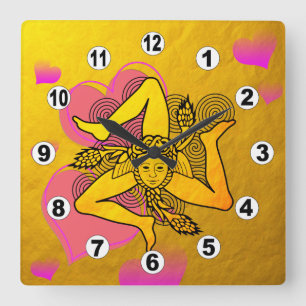 Quadrado Triskelion Corações & relógio dourado de espiral t
