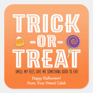 Quadrado TRUQUE OU TREAT CHEIRE MEUS PÉS Adesivo de Hallowe