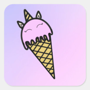 Quadrado Um adesivo de cone de gelado de unicórnio