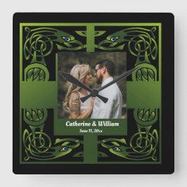 Quadrado Verde Tradicional Irlandês Céltico Relógio de