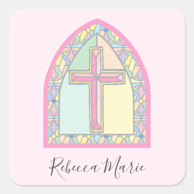 Quadrado Vidro colado cor-de-rosa, primeiro adesivo de comu (Frente)