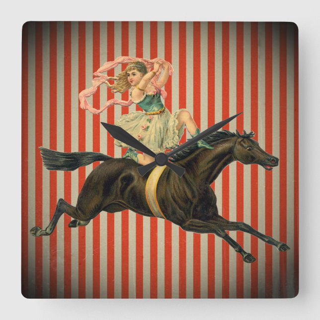 Quadrado vintage circus acrobat e relógio de cavalo (Frente)
