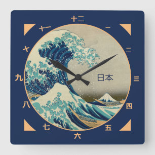 Quadrado Vintage Japan, Excelente Wave do relógio kanji Ka