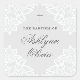 Quadrado Vintage lace baptism adesivo