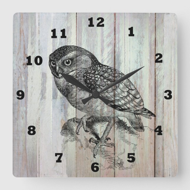 Quadrado Vintage owl — Relógio do escritório doméstico (Frente)