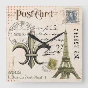 Quadrado Vintage Paris Eiffel Tower relógio de postais
