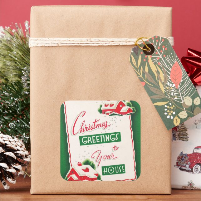 Quadrado Vintage retro Cartões de natal adesivo (Feriado)
